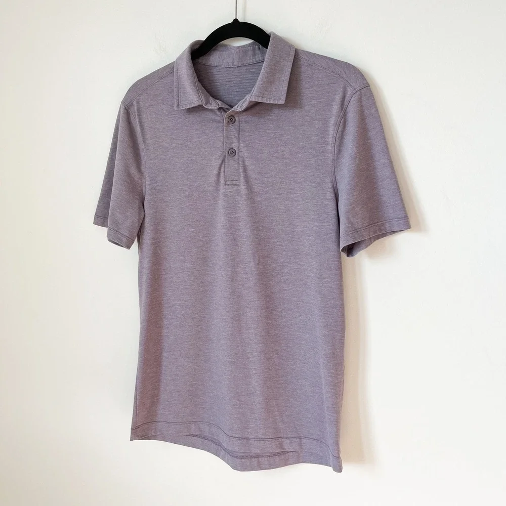 Lululemon Evolution Short Sleeve Polo Heathered Dusky Lavender Mens Small Preppy